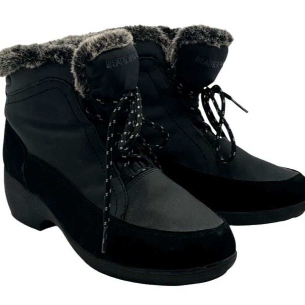 WEATHERPROOF Boots Women's Size 9 Black Linda Faux Fur Lace Up Snow Winter Shoes
